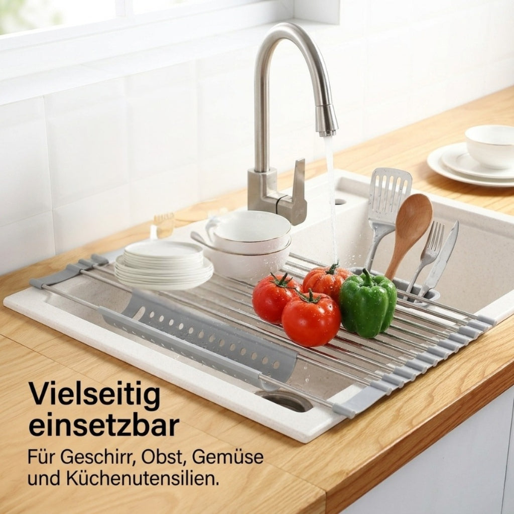 Homelix Rollbares Abtropfgestell aus Edelstahl für die Küchenspüle