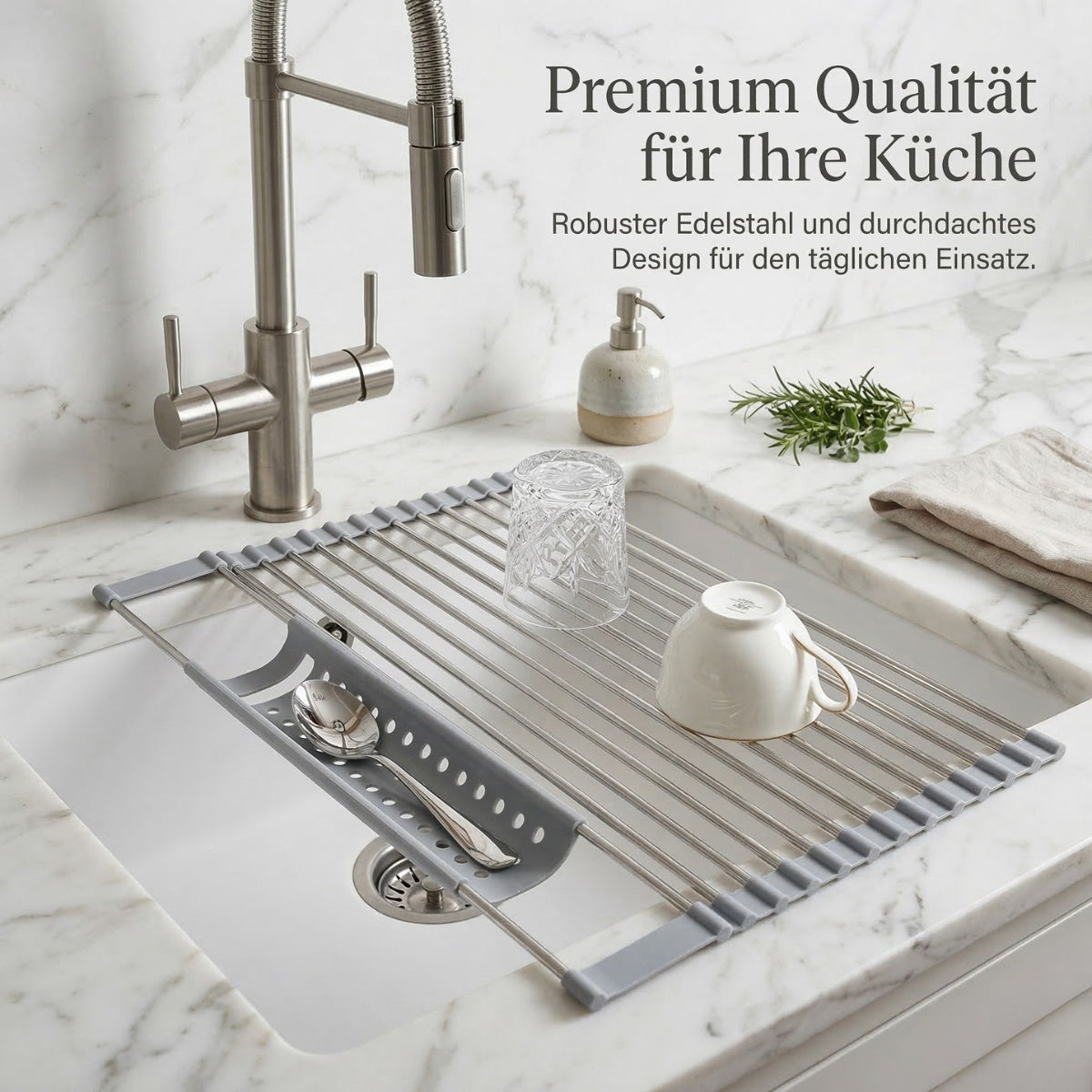 Homelix Rollbares Abtropfgestell aus Edelstahl für die Küchenspüle